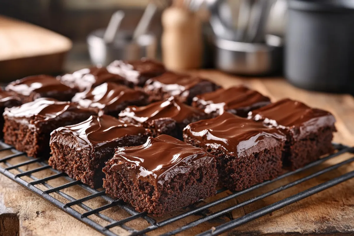 Frosted brownies in an airtight container.